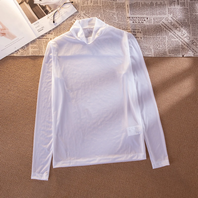 2023 Summer Women Golf Sunscreen with long sleeves and ultra-thin ice silk bottoming shirt and round neck turtleneck top