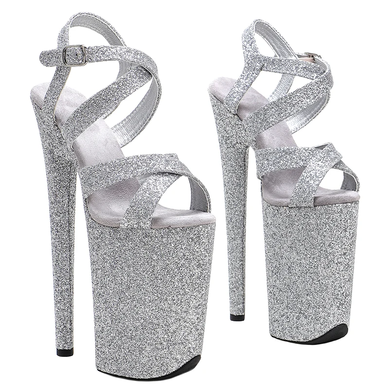 Leecabe 23CM/9inches glitter upper fashion trend exotic Platform Sexy  High Heels Sandals Pole Dance shoes