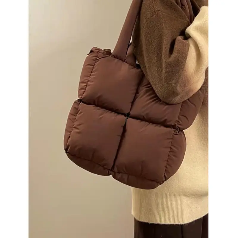 

Niche design cube Tote Bag Puffs soft cotton filled pillow Handbag underarm Women shoulder bag 01-SB-fkttpf