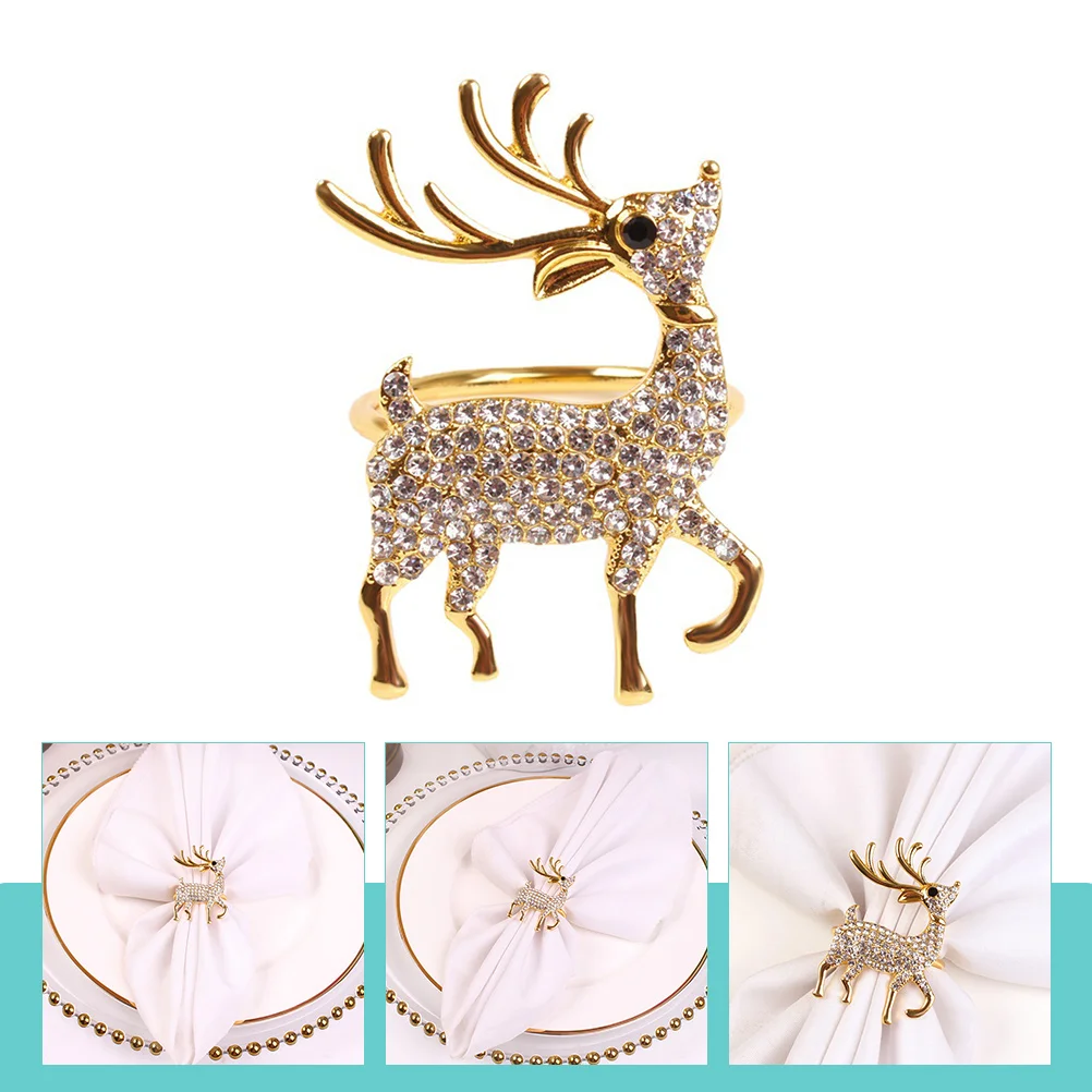

Napkin Rings Christmas Holder Deer Party Buckles Festive Rhinestones Kids Holiday Supplies Elk Reindeer Serviette Table