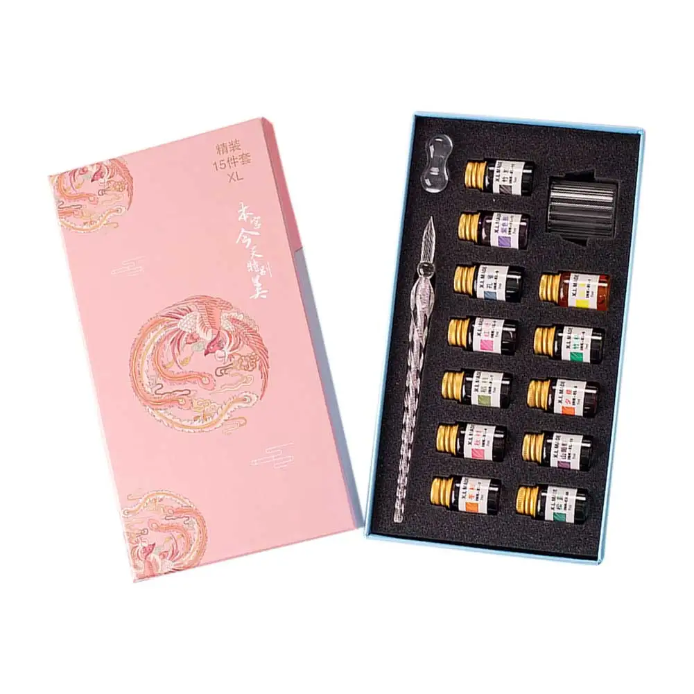 

Drawing Stationery Signatures With Holder For Calligraphy Painting Decor Easy Clean Glass Pen Set Kids Art Writing 12 Colors Ink