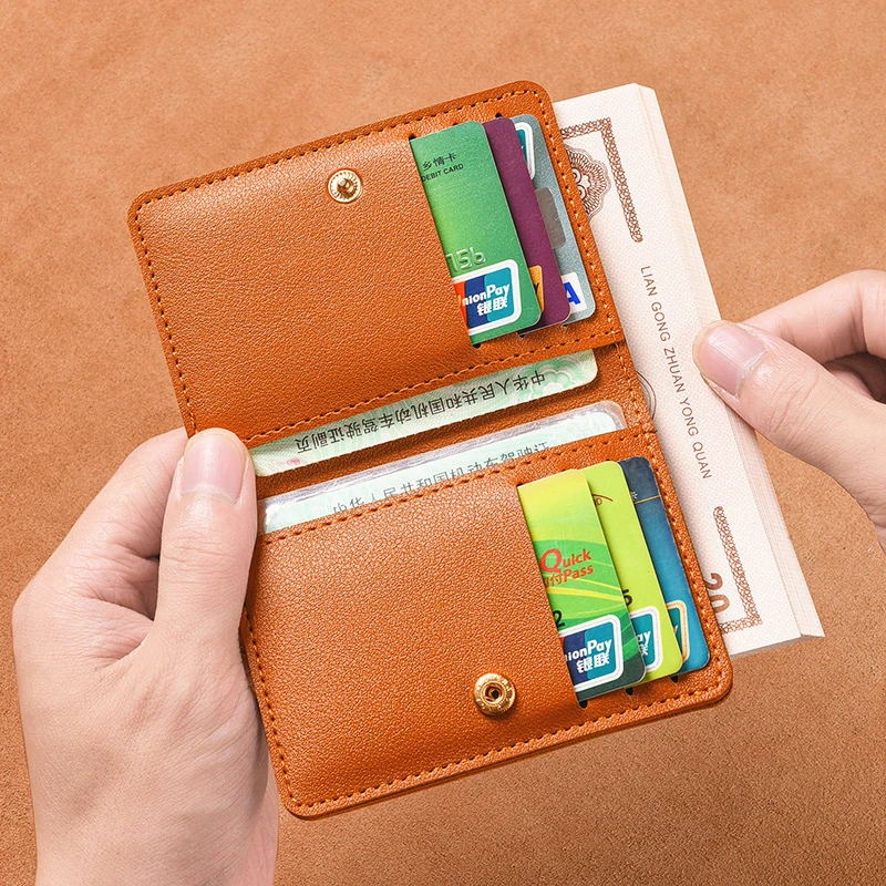 Women's Small Wallet Short 2023 New Simple Mini Leather Wallet Card Bag Thin Folding Money Clip Driver's License Pieces Set
