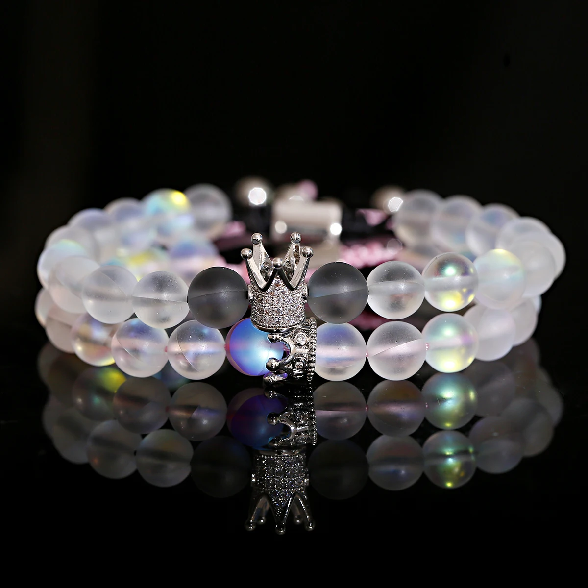 

Natural Stone Bracelet For Women Crown Quartz Crystal Noctilucent Stone Bead Bracelet Braided Pulsera Fashion Jewelry Lover Gift