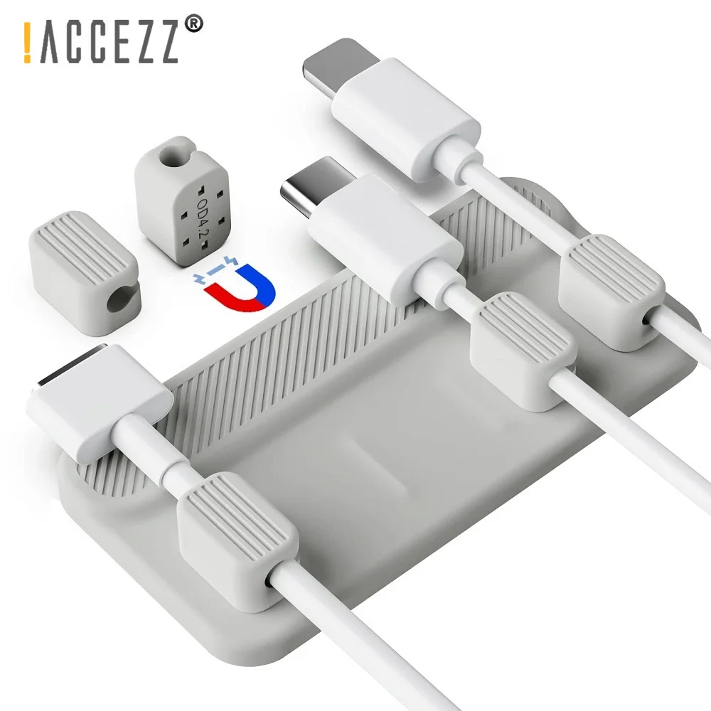 

!ACCEZZ Magnetic Cable Clip Organizer 5 Holes Desktop Tidy USB Charger Cable Holder Car Charging Magnetic Cable Protector Winder