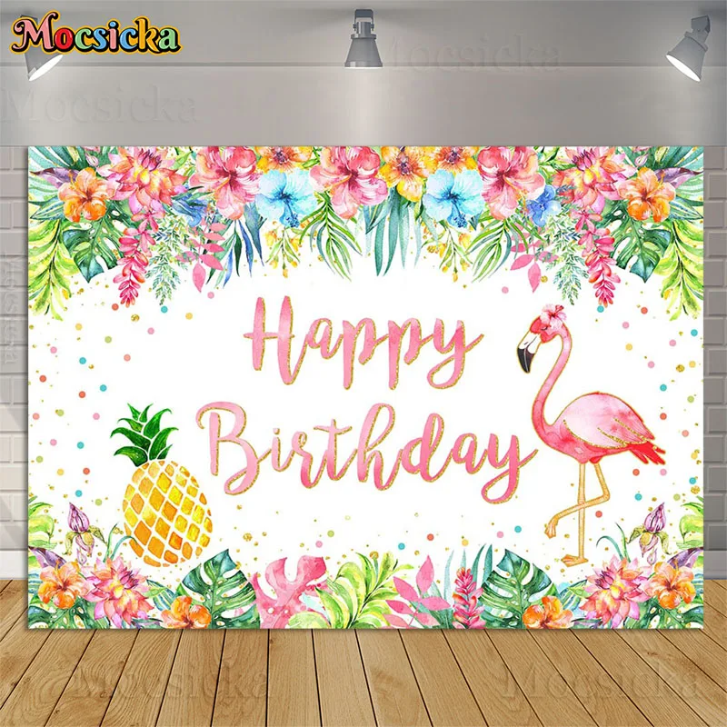 Фон для фотосъемки с изображением фламинго, луана, тропических цветов, летом, Гавайских огней, листьев пальмы, декор для фотостудии