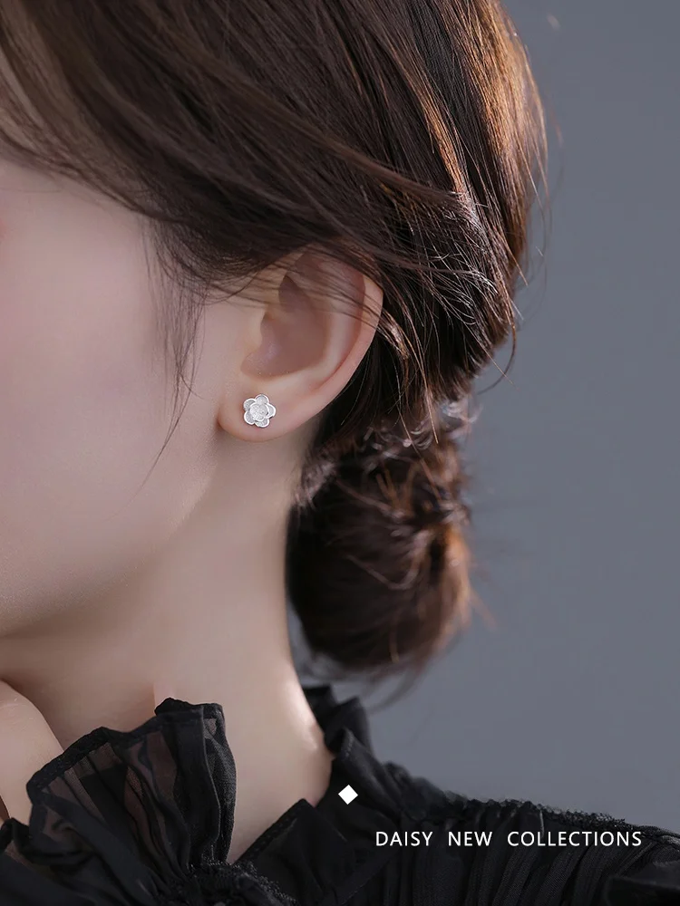 Серьги с камелией из стерлингового серебра 999 пробы женские легкие роскошные