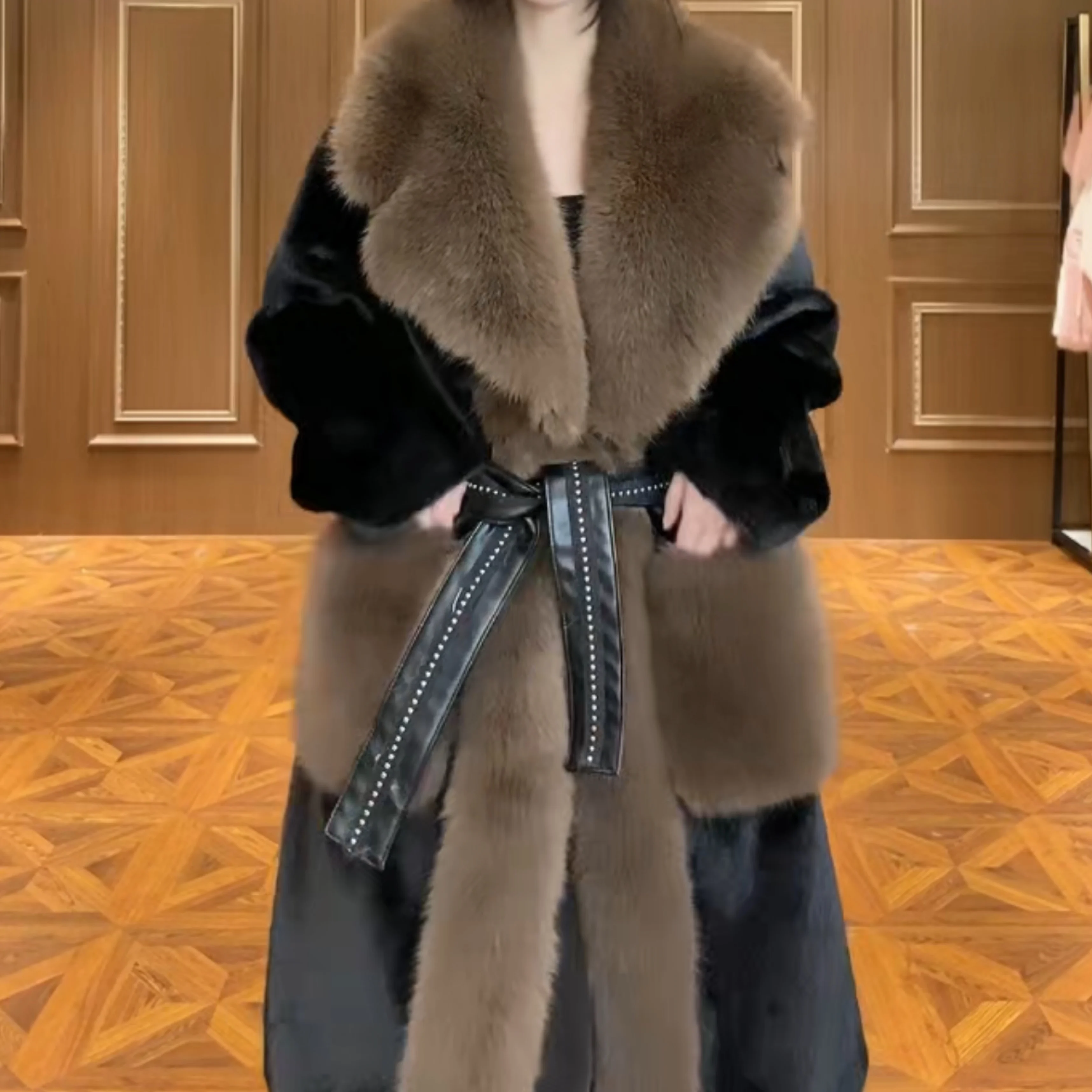 European New Ladies Fashion Fur Long Sleeve Mink Warm Jacket Women's Elegant Streetwear Casual Trend Patchwork Mid-length Coat