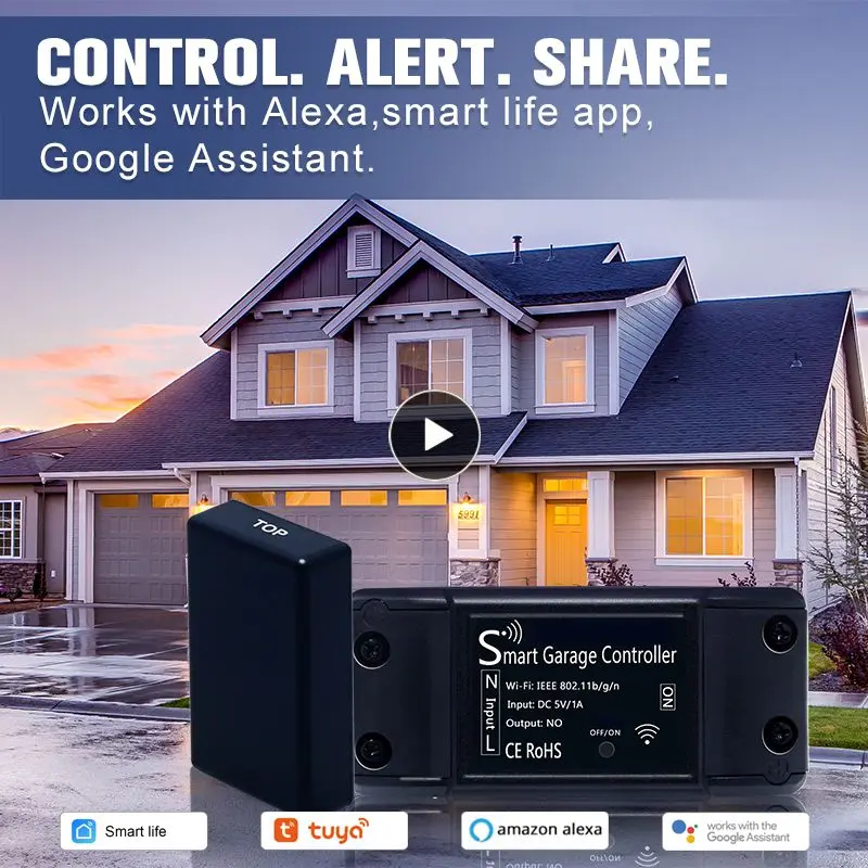

Door Sensor History Record Black Door Opener Real-time Garage Door Controller Wireless Remote Tuya No Hub Require 2.4g Wifi