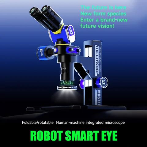 Складной промышленный тринокулярный микроскоп MECHANIC ROBOT Smart EYE 7-45X с непрерывным зумом, 4K HD камера, вращающийся набор инструментов для зрения