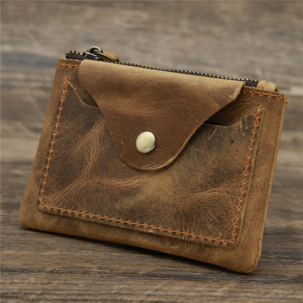 

Holder Men's Purses Leather Coin Women Leather Vintage Handmade Zipper Cowhide Casual Card Coin Wallets Purse Genuine Bag Pouch