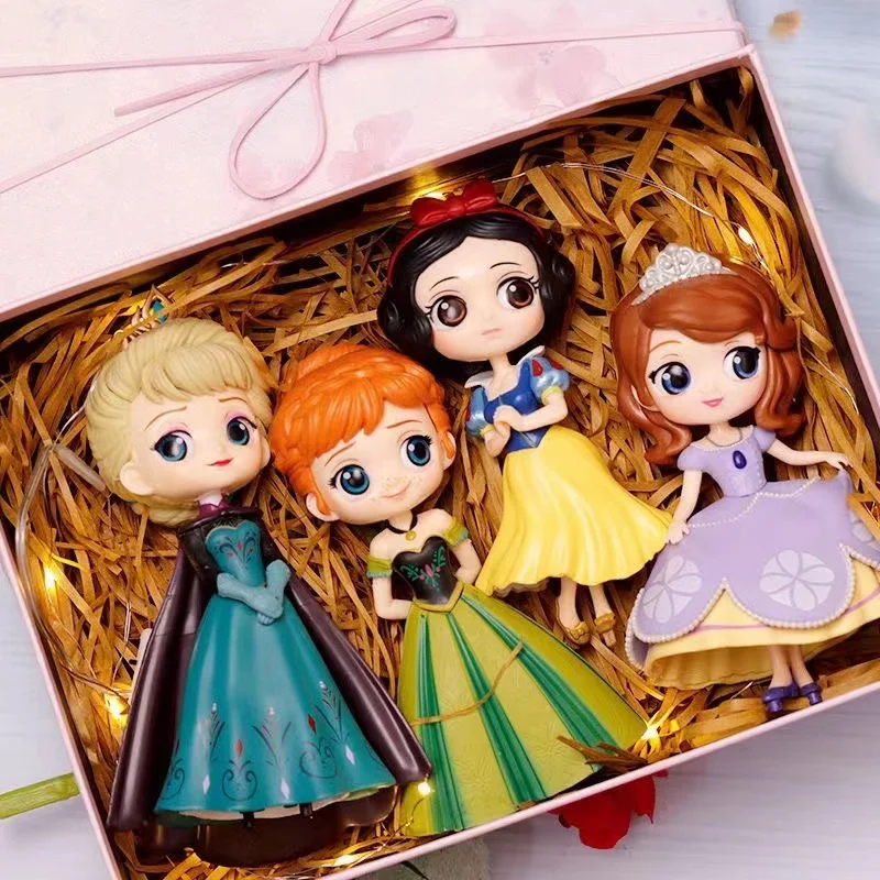 Disney Princess Series Handmade Model Mini Figurines Ornament with Gift Box Card Home Decor Decoration Craft Kids Girls Gift
