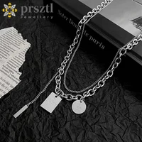 prsztl new fashion square brand double layer necklace mens hip hop minority design thick chain versatile clavicle chain chains
