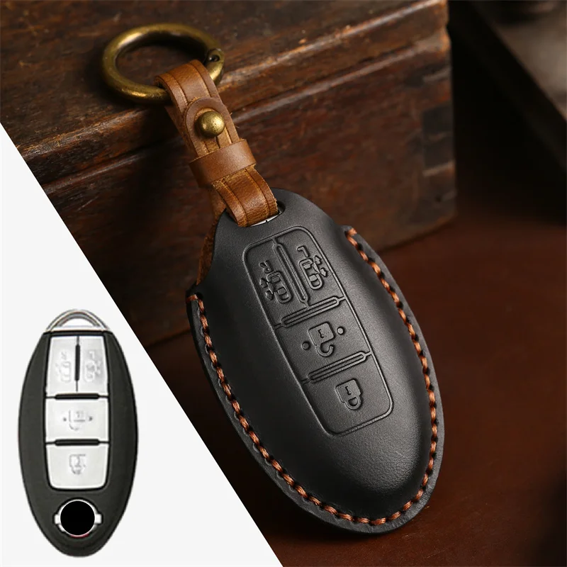 

Real Leather Car Key Case For Nissan Quest MPV Elgrand NV200 Evalia Serena 4 Buttons Remote Fobs Skin Bag Keychain Keys Cover
