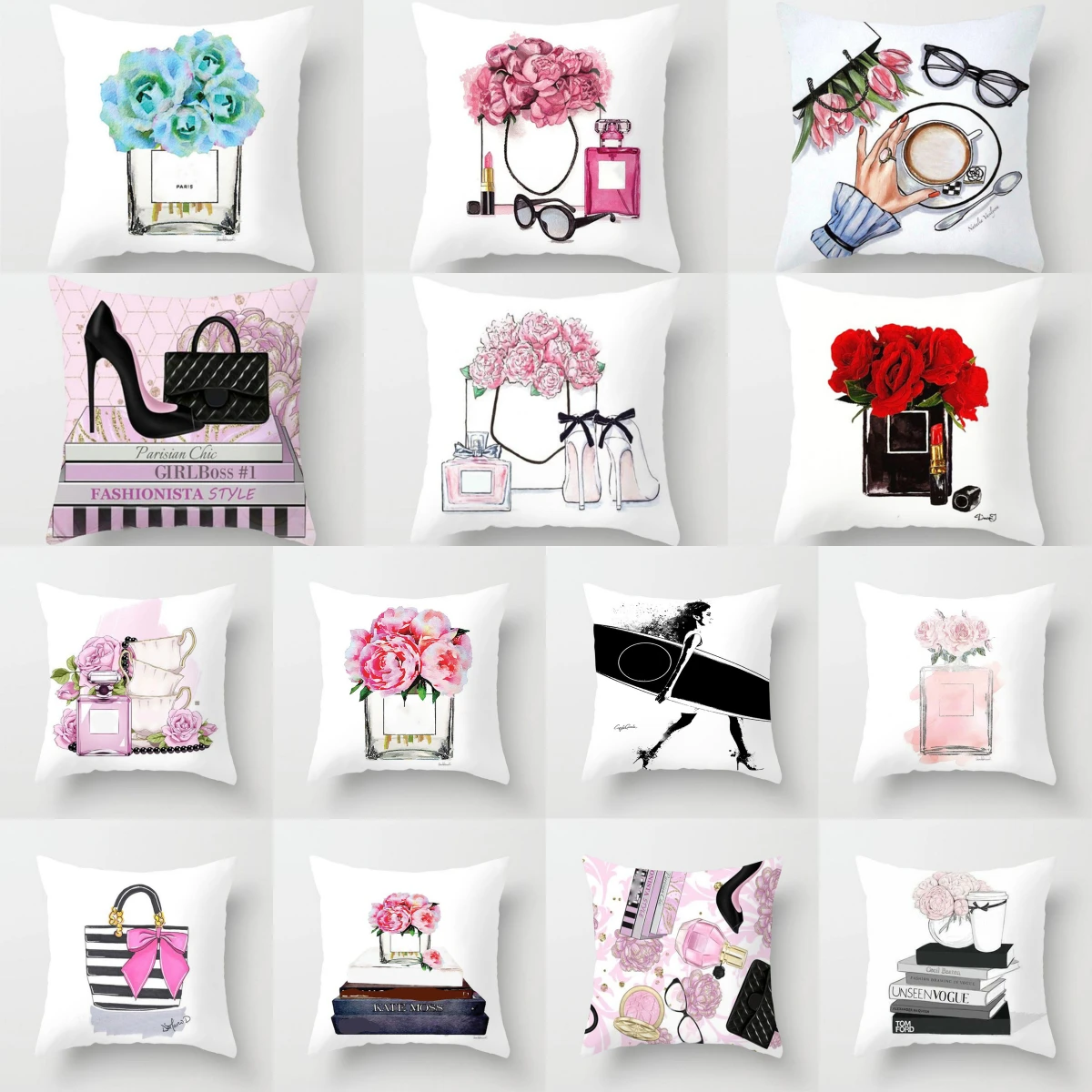 

Floral Perfume Bottle Cushion Cover Polyester Print Pillowcase Living Room Decoration Sofa Pillowcase