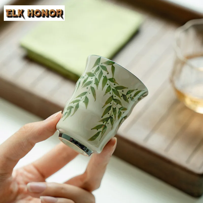2 шт./компл. чашка Plant Ash Master зеленая бамбуковая с ручной росписью маленькая