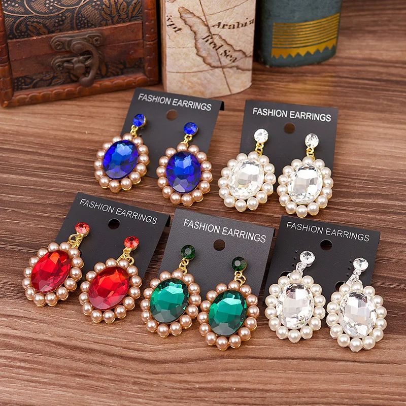 

Fashion Silver Color Gold Crystal Alloy Bridal Long Earrings for Women Wedding Big Pearls Earrings for Bride Bridesmaids