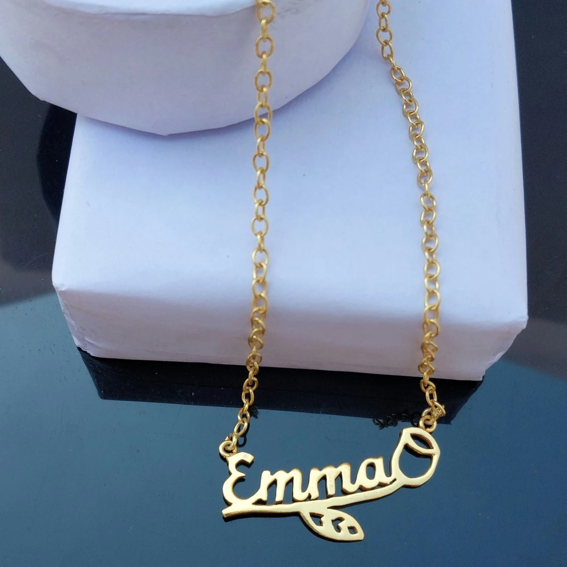 

Dainty Rose Flower Custom Name Necklace For Women Girl Best Birthday Gifts Stainless Steel Gold Color Nameplate Necklace Jewelry