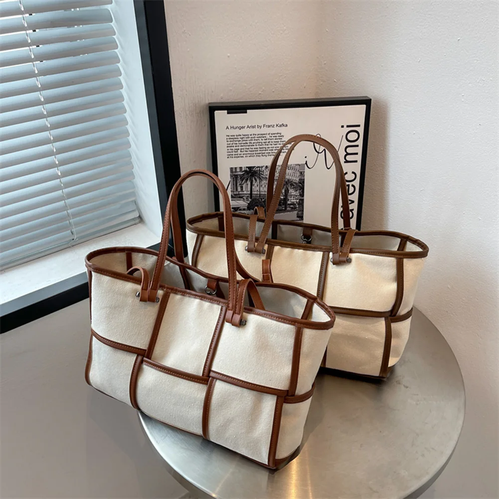 

Women Canvas Shoulder Bags Plaid Print Ladies Casual Handbags Large Capacity Shopping Tote Bags Female Travel Top-handle Bags