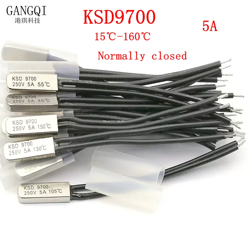 

2 шт. KSD9700 5A250V 15-160 градусов Цельсия нормально закрытый открытый биметаллический диск переключатель температуры Термостат термопротектор