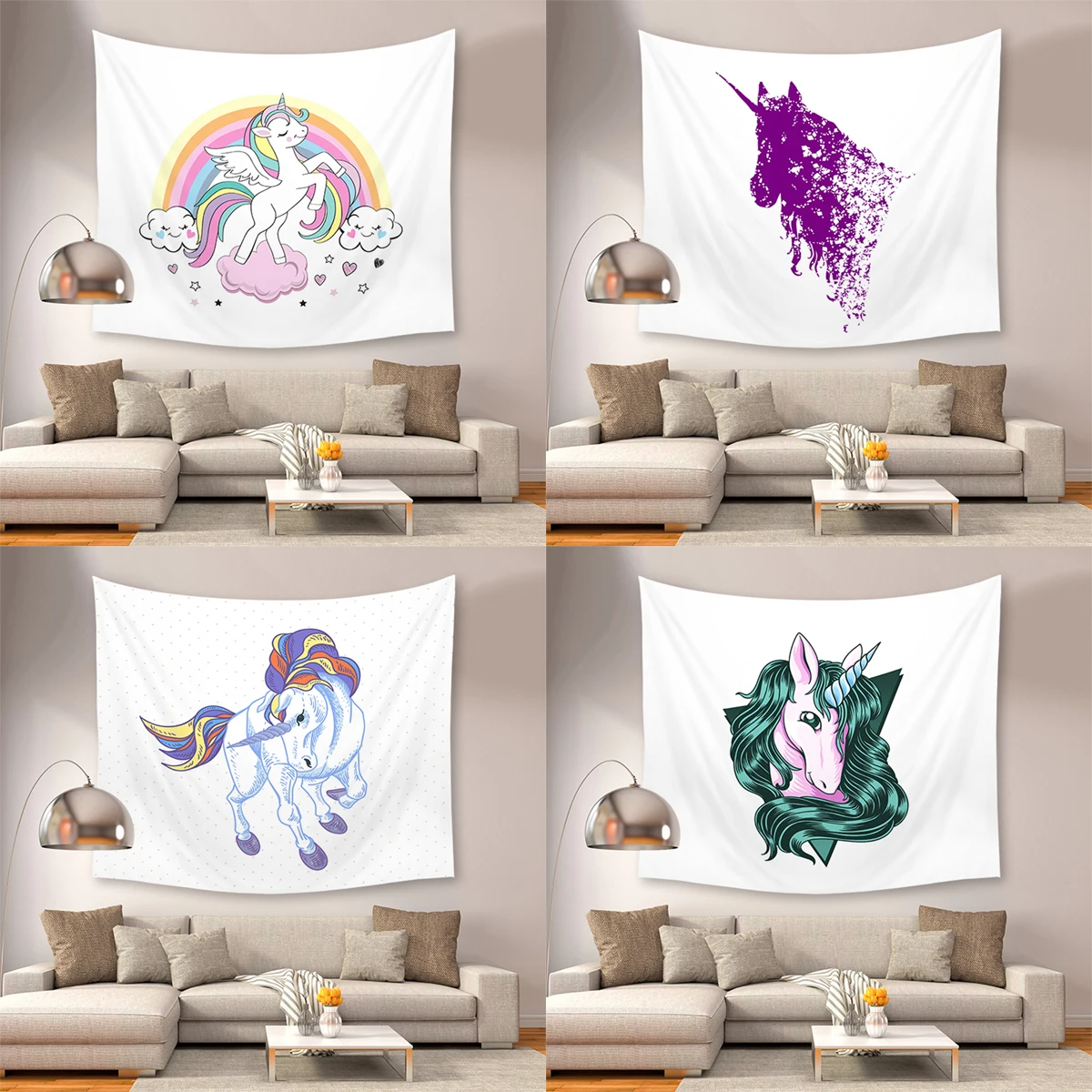 

ZHENHE Cartoon Rainbow Unicorn Tapestry Home Decor Wall Hanging Tapestries Bedspread Yoga Mat Blanket