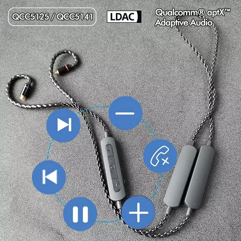Фото LDAC Новый Gen aptX адаптивный Hi-res Bluetooth-кабель для наушников с двойной батареей MMCX SHURE