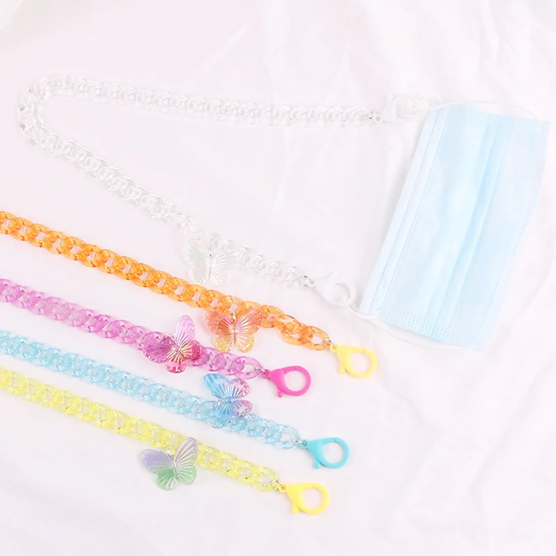 

Цепочка для очков акриловая, модное ожерелье с разноцветными бабочками, шейный ремешок, держатель для маски