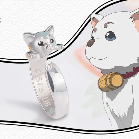 Женское кольцо Gintama Sadaharu, серебро 925 пробы, кольца на палец, Косплей Ролевая Кагура гинтоки, аниме, милая фигурка, кольцо, ювелирные изделия, аксессуары