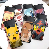 pokemon pikachu anime coque phone case for samsung galaxy z flip 3 5g black hard cover zflip 3 luxury shockproof bumper fundas