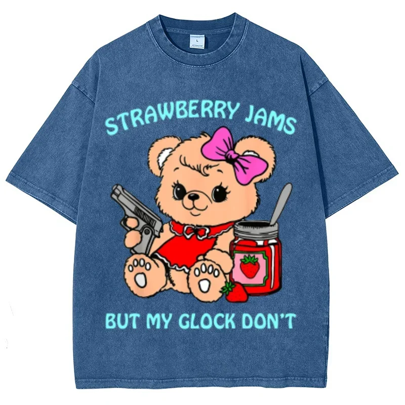 Женская стирка футболки с милым мультяшным принтом медведя для девочек