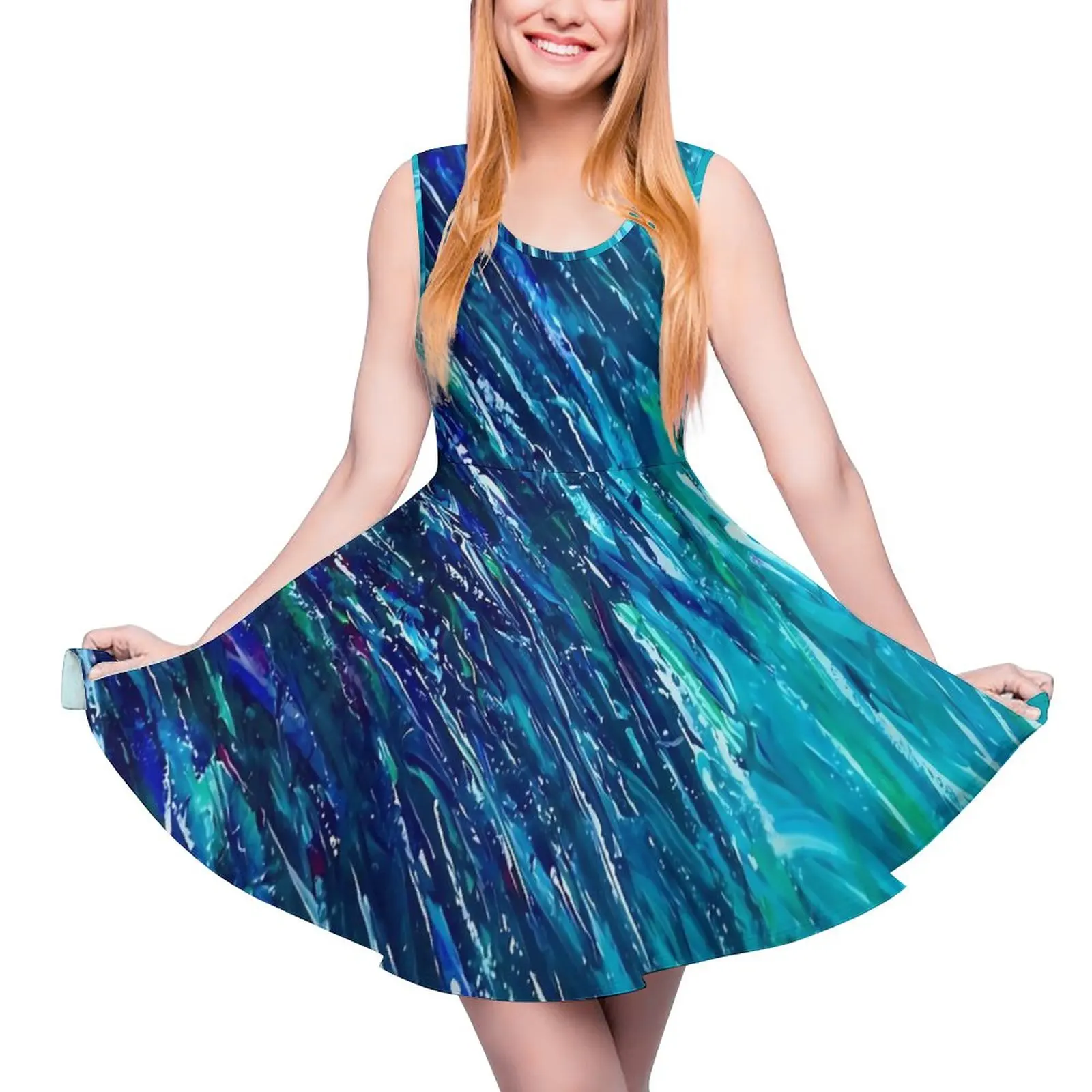 

Ocean Shallow Water Dress High Waist Abstract Print Street Fashion Dresses Summer Womens Big Size Vintage Custom Skate Dress