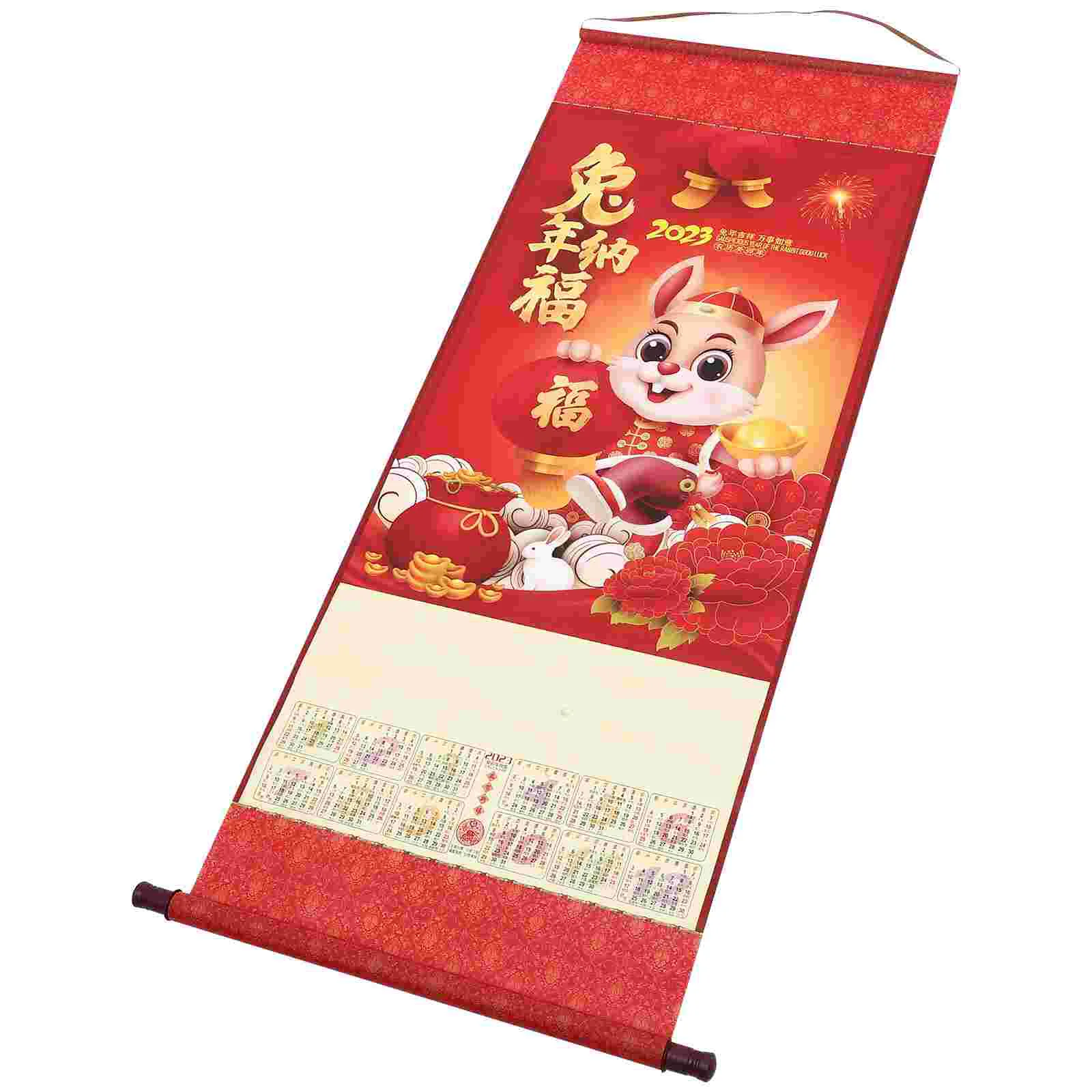 

Calendar Chinese Wall Year Hanging Rabbit Calendars Lunar Scroll Traditional New Monthly Fengshui Zodiac Decorative Gifts