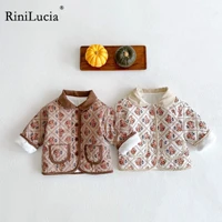 rinilucia girls winter fleece thicken warm childrens wear kids outerwear clothes cute korea floral printing jackets