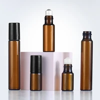 1ml 3ml 5ml 10ml amber thin glass roll on bottle sample test essential oil vials with roller metal ball with funnel and syring