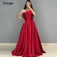verngo red satin one shoulder evening dresses arabic women formal prom dress floor length simple party gowns bridesmaid dress