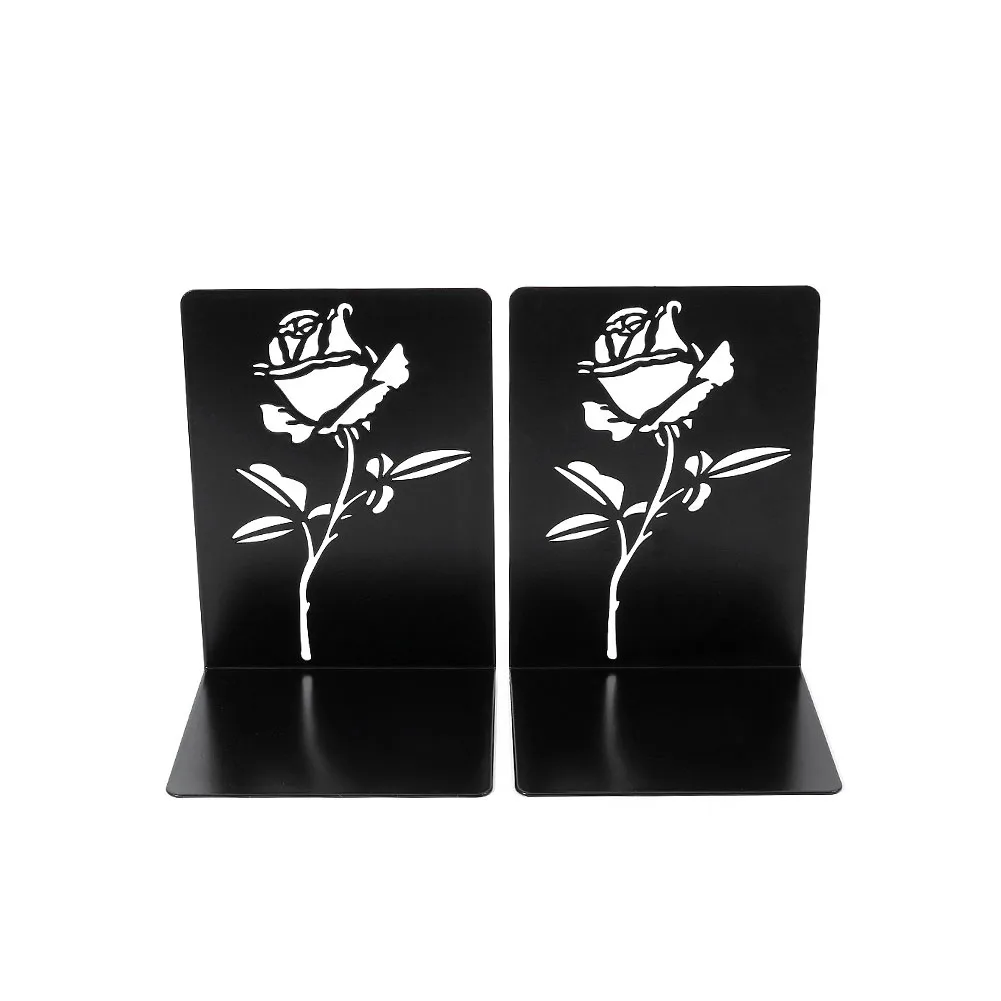 

1pair Heavy Duty Book End Library L Shape Alloy Reading Out Rose Design Student Stationery Home Office Free Standing