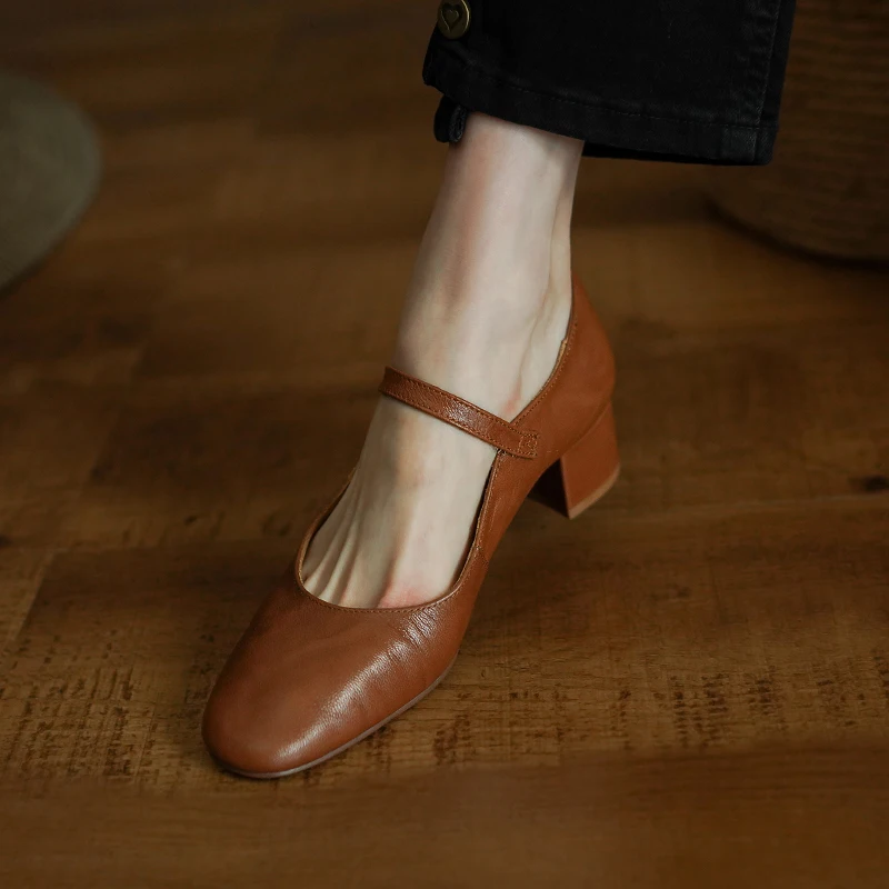 Женские туфли-лодочки из овчины женские туфли Мэри Джейн во французском стиле с