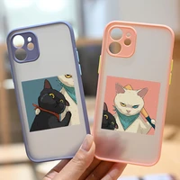 couple cartoon funny pet cat pattern phone case for iphone11 12 13 pro max x xs max se2022 8 7 plus hard color frame case