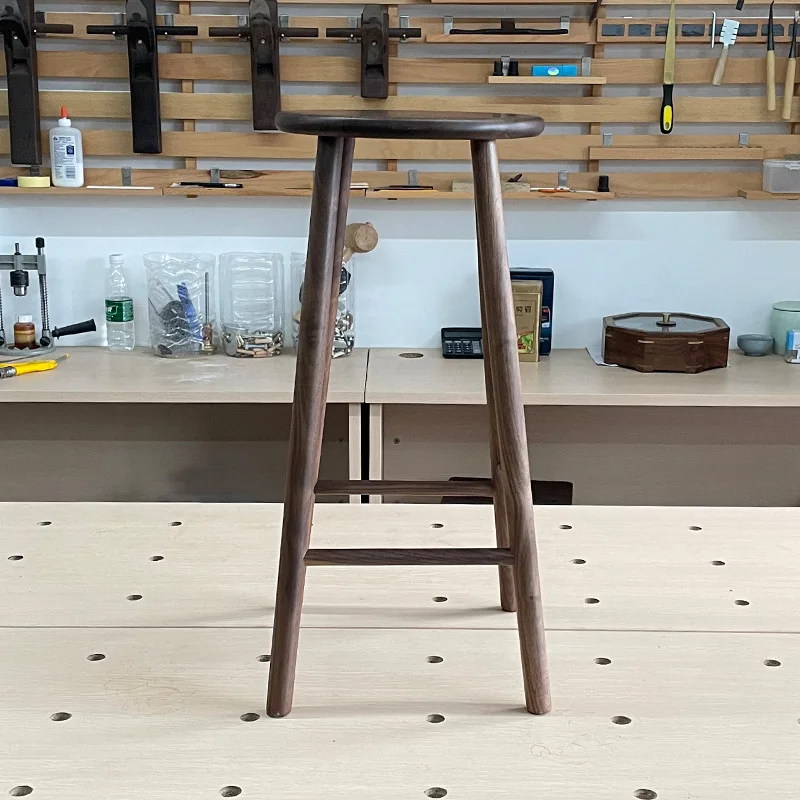 

Nordic High-grade Black Walnut Round Stools Simple Modern Solid Wood Bar Stools for Kitchen Wabi-sabi Japanese High Stool