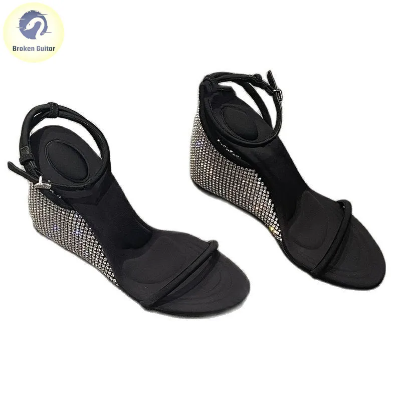 

Spring and summer 2023 new super-high heel slippers sexy rhinestone wedge heel open-toe sandals for women