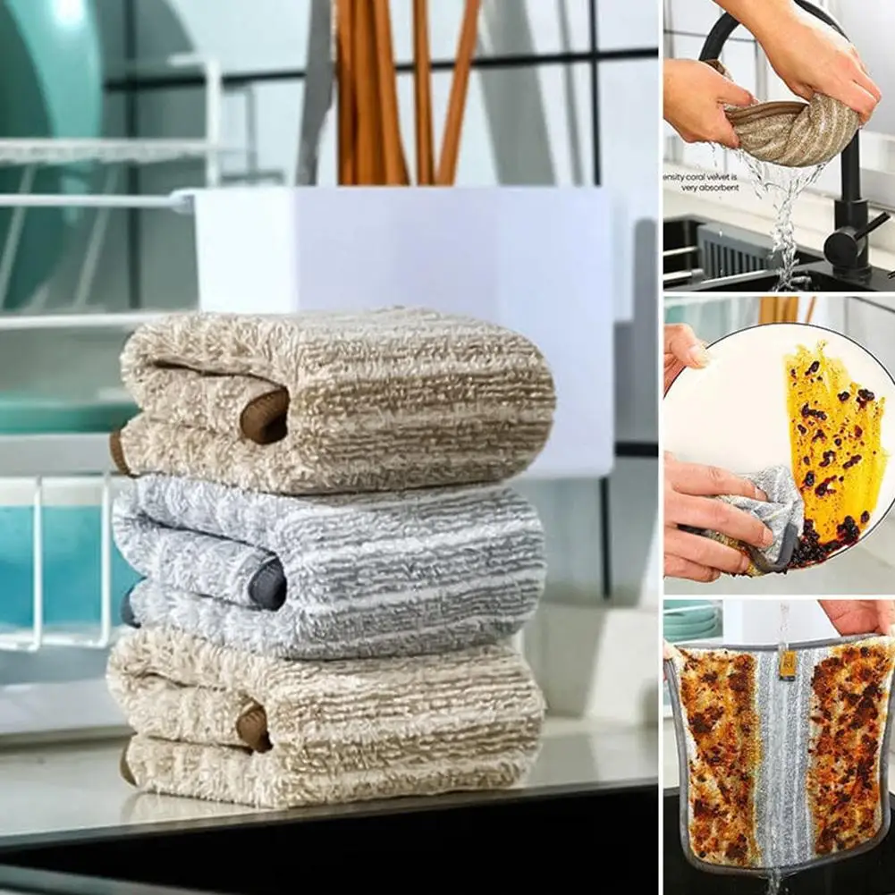 Two-color Coral Velvet Cloth Absorbent Not Drop Hair Towel Kitchen Wipe Washing Non-oil Lashing Thickened Table Cloth Whole E4Q8