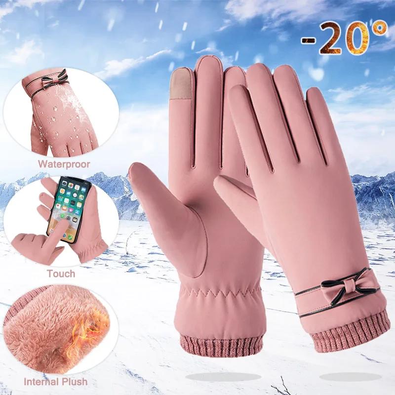 

Winter Women Cycling Touchscreen Gloves Hand Warmer Thermal Fleece Lined Guantes Full Finger Mittens Waterproof Bike Gloves