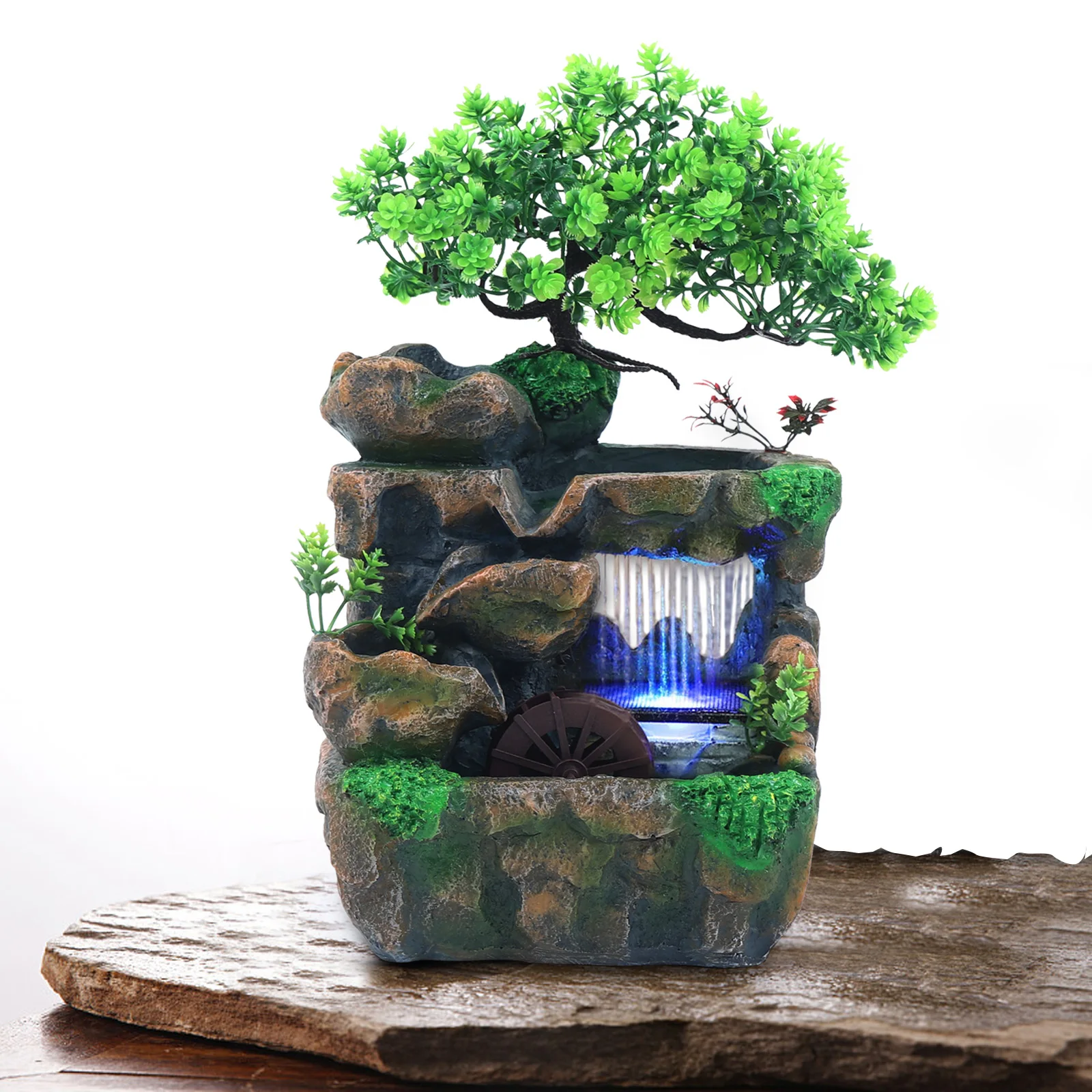 

Indoor Fountain Waterfall Table Fountain Decoration Water Feature with Colour Changing LED Lighting Zen Meditation Waterfall