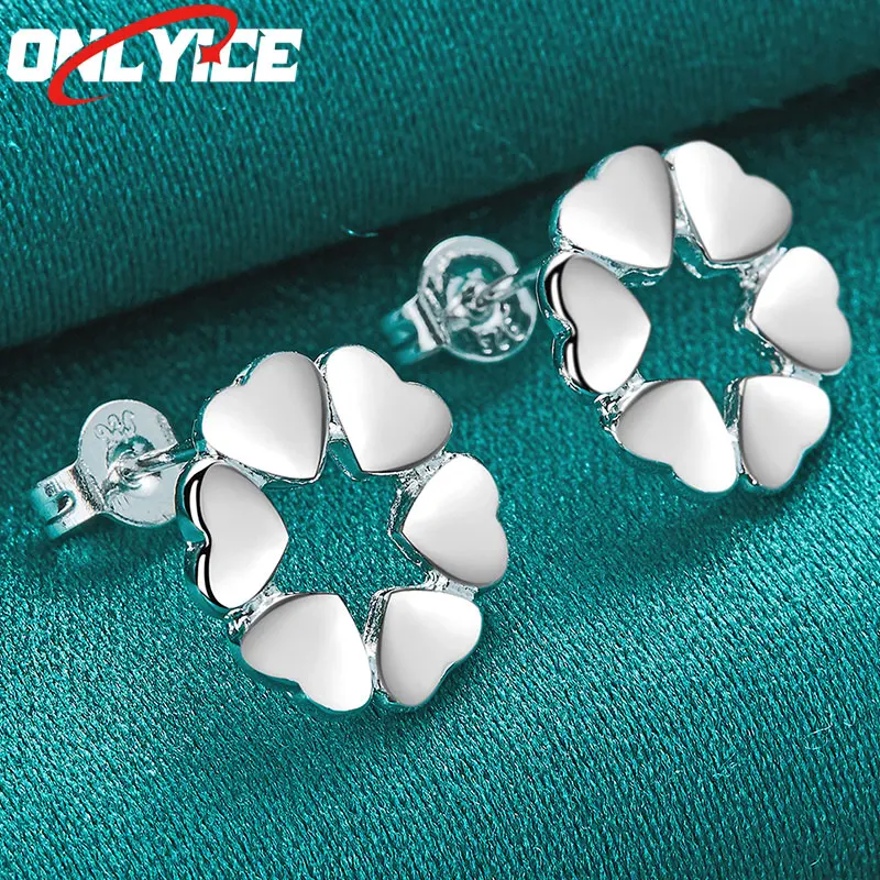

925 Sterling Silver Heart Round Stud Earrings Women's Fashion Glamour Christmas Party Wedding Engagement Jewelry