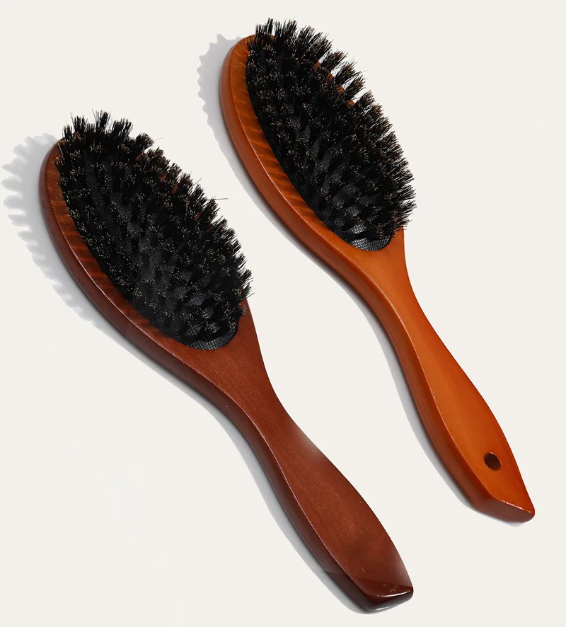 

New Arrival Hair Brush Wood Handle Boar Bristle Beard Comb Styling Detangling Straighten Brown Lotus Boar Bristles Massage Comb