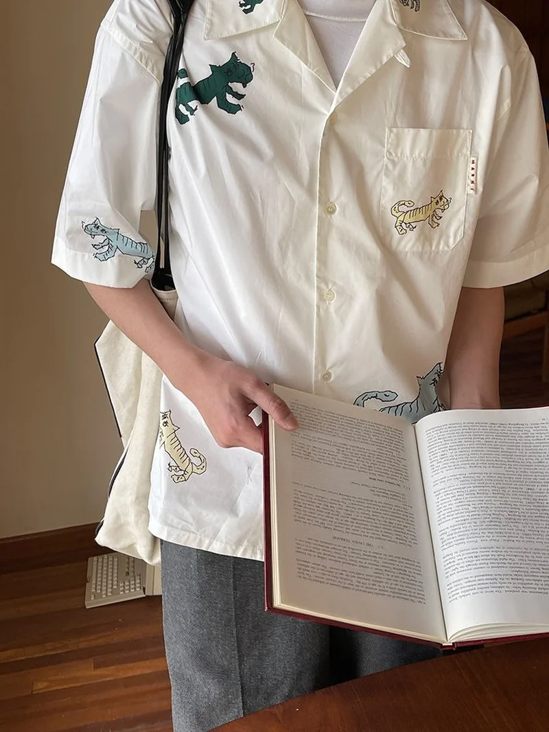 

Рубашка мужская с коротким рукавом и принтом тигра, в стиле бохо