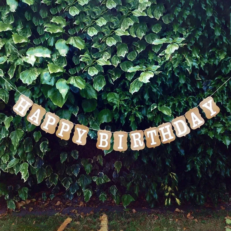 

Vintage Happy Birthday Bunting Banner Cardboard Party Decoration Flag Garland Supplies Photo Booth Prop For Home Outdoor