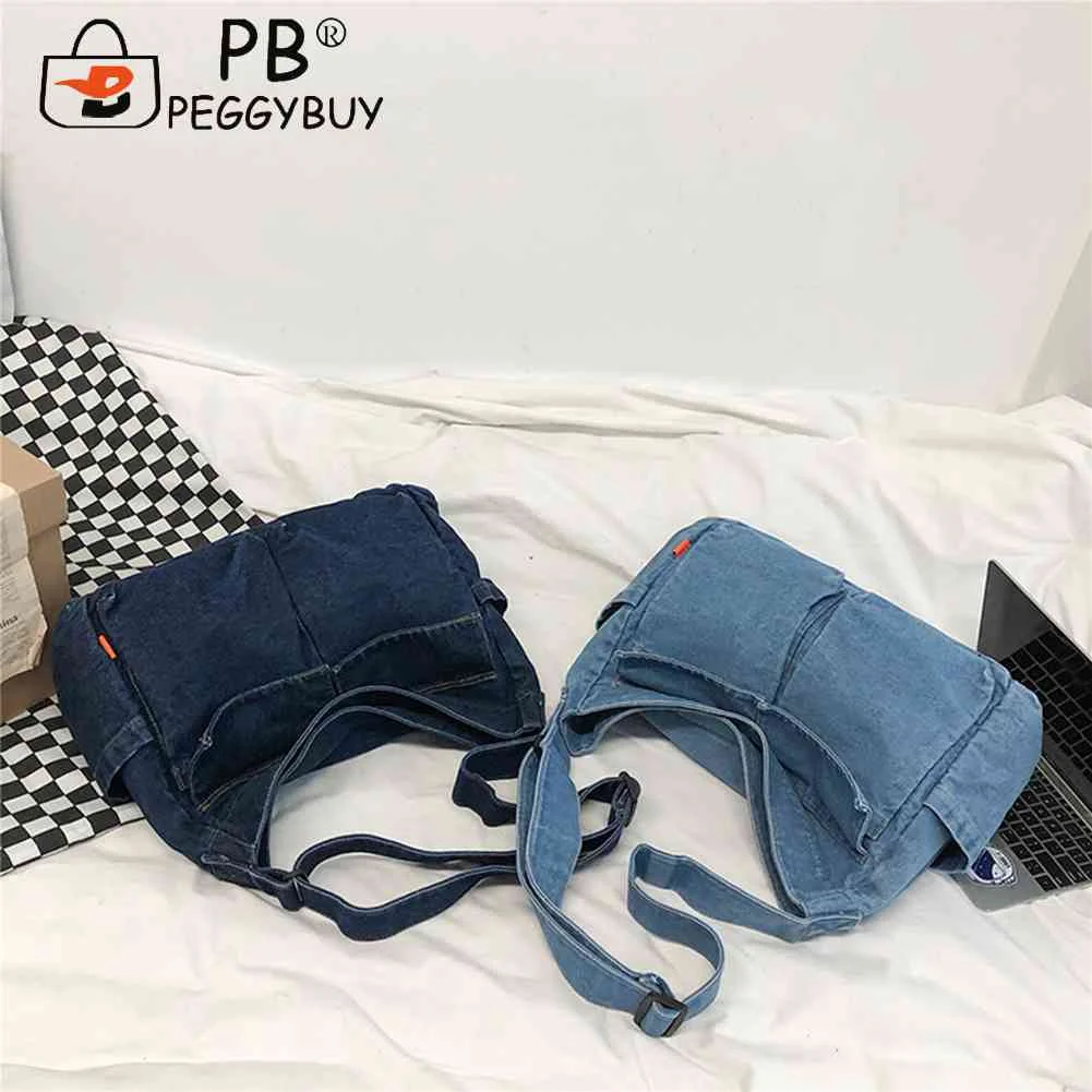 

Japanese Harajuku Shoulder Bags Retro Denim Messenger Handbag Large Capacity Bag for Women Travel School Office