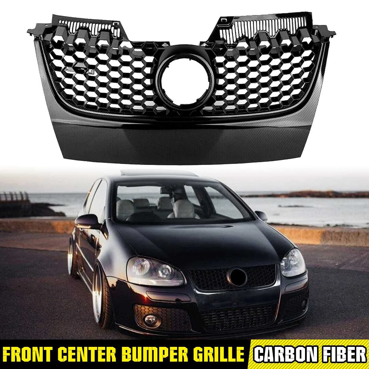 

Auto Front Center Bumper Mesh Grille Carbon Fiber Black Racing Grill For VW Jetta MK5 GTI 2005 2006 2007 2008 2009