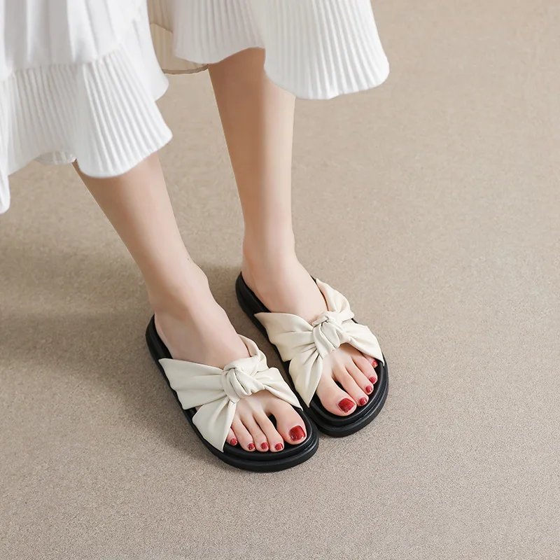 Platform Shoes Slippers Women Outside Wear Bows Summer New Girl Shoes Soft Bottom Women Slippers Large Size 41-43 Women Shoes