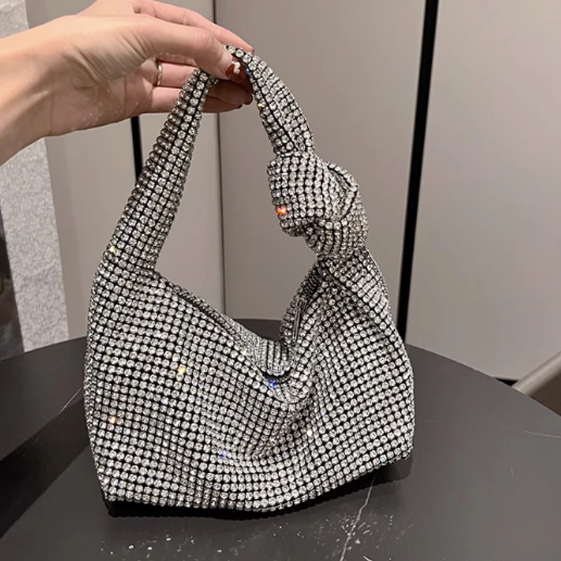 

Роскошная дизайнерская женская сумочка с узлом, необычная блестящая вечерняя сумка-клатч с блестящими стразами
